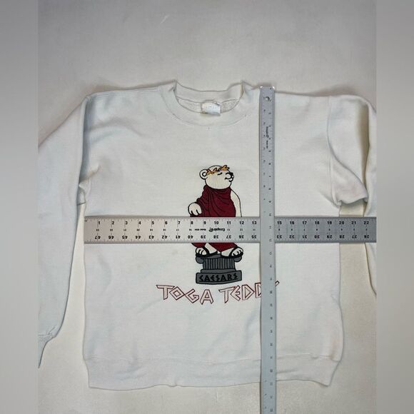 VINTAGE Caesars Toga Teddy Graphic Sweatshirt Women Small White 80s 90s - Picture 7 of 7
